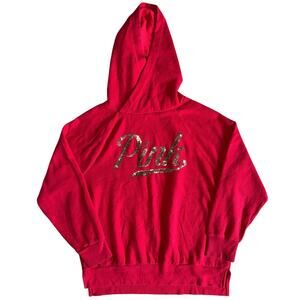 Victoria’s Secret PINK pink Red Long Sleeve Gold Sequin Hoodie jacket Small VS